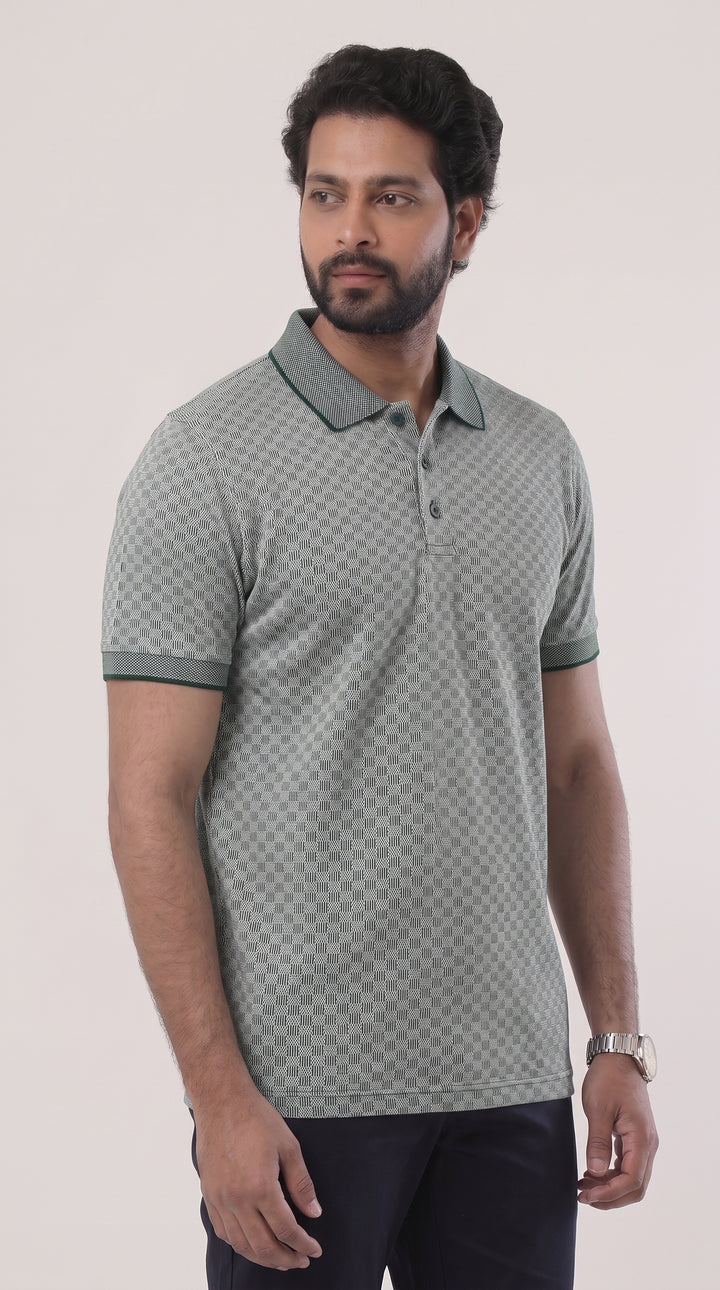 Mens Dark Green Printed Polo T-Shirt Ariser