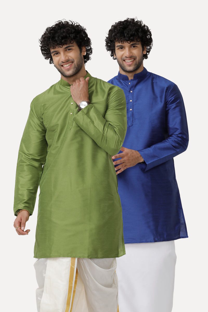 Uathayam Ethnix Kurta Poly Dupion Silk Full Sleeve Regular Fit Kurta for Men (Pack of 2)