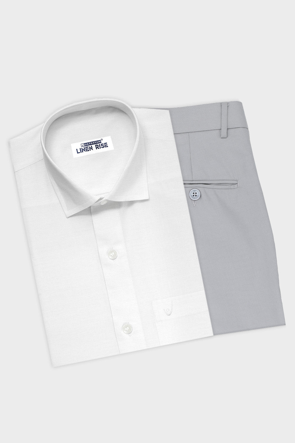 Uathayam Men's White Formal Shirt and Light Gray Trouser Combo