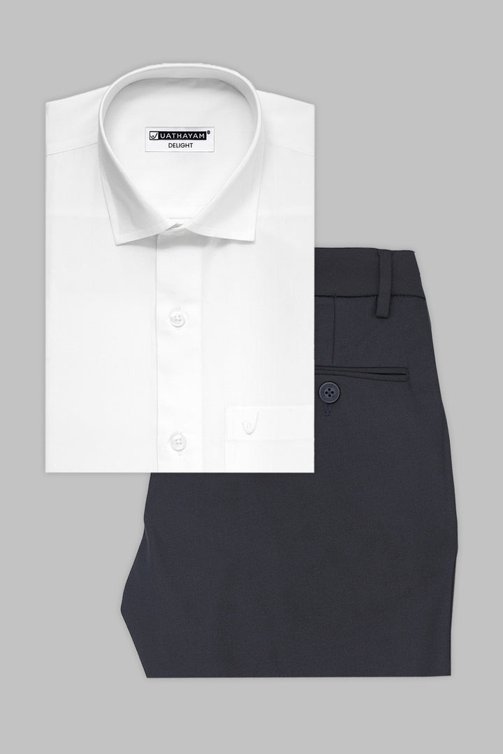 Delight White Shirt and Executive Charcoal Gray Trouser Set by Uathayam
