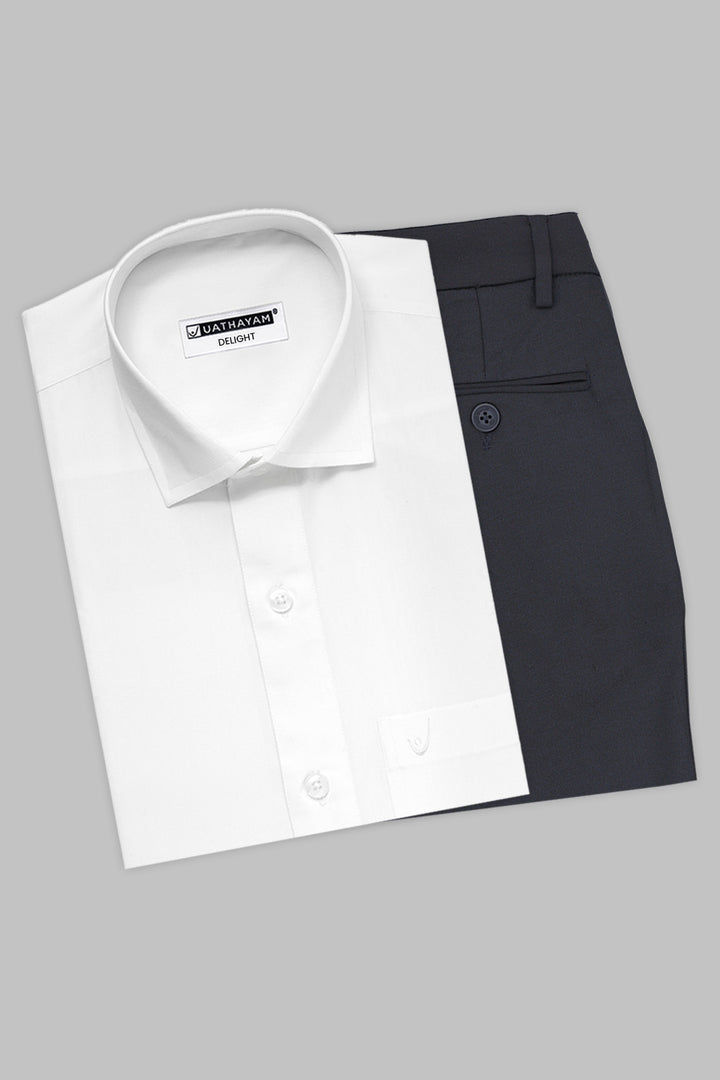 Uathayam Men's White Formal Shirt and Charcoal Gray Trouser Combo