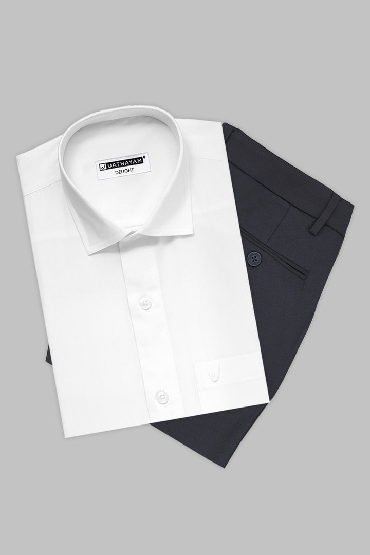 Classic White Shirt with Charcoal Gray Formal Trousers for Men