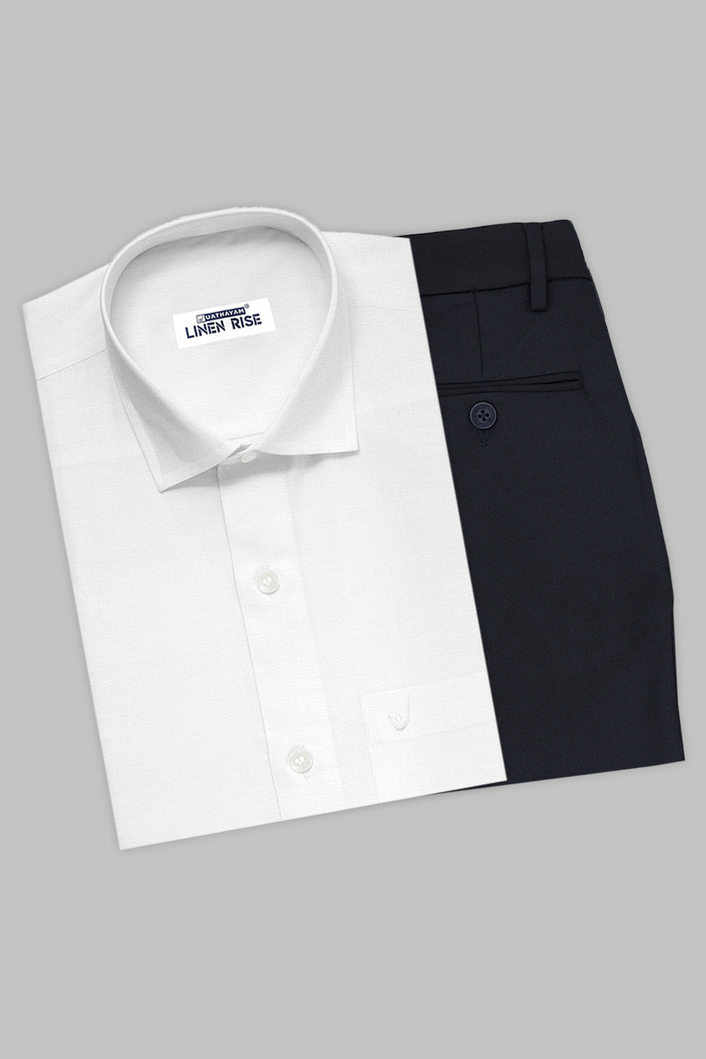 Linen Rise White Shirt and Executive Midnight Blue Trouser Set by Uathayam