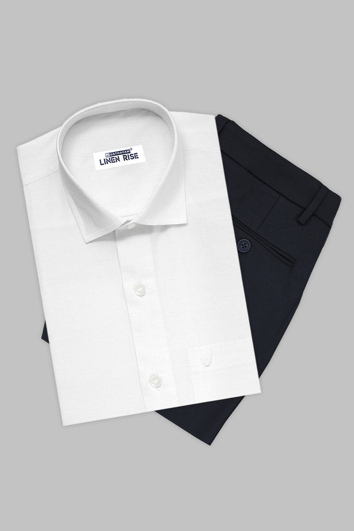 Classic White Shirt with Midnight Blue Formal Trousers for Men