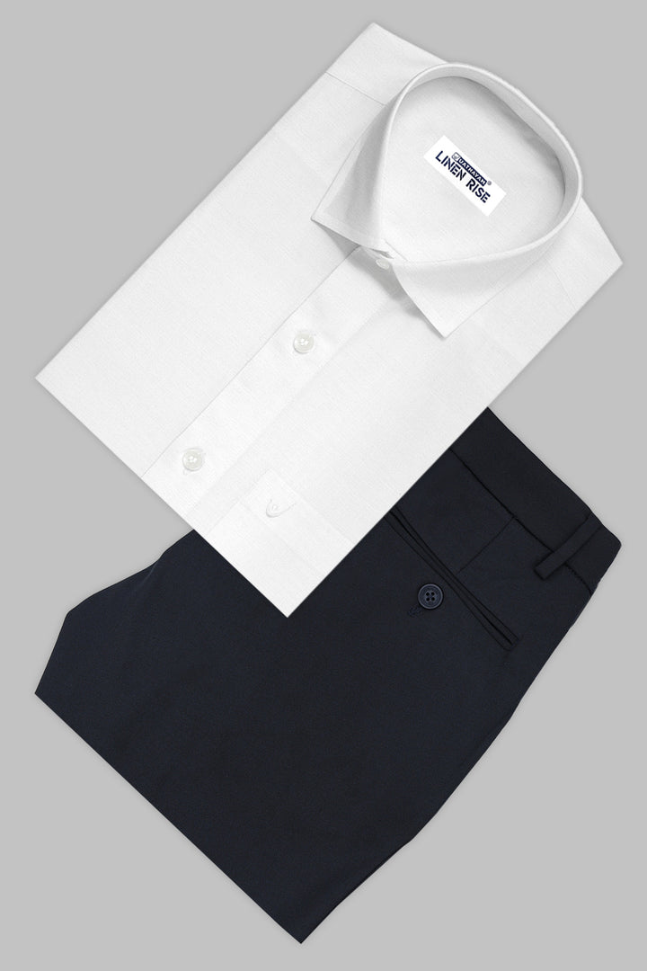 Uathayam Linen Rise and Executive Midnight Blue Formal Wear Combo