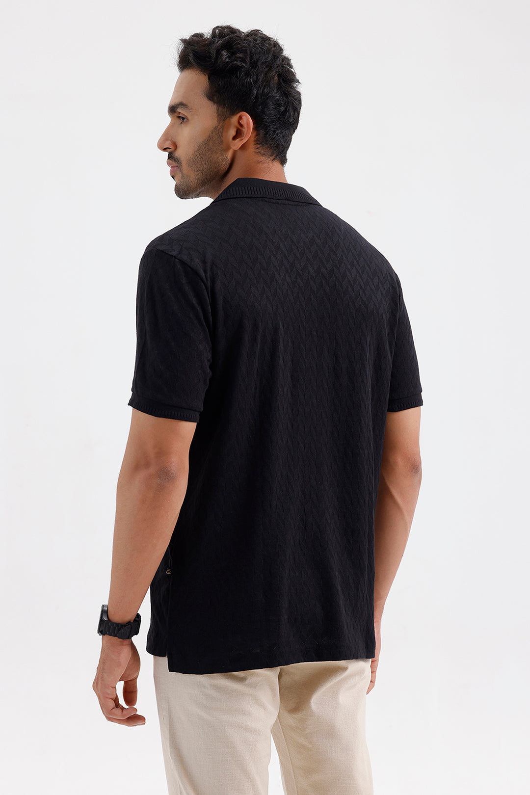 Premium Raven Black Polo Neck T-Shirt for Men