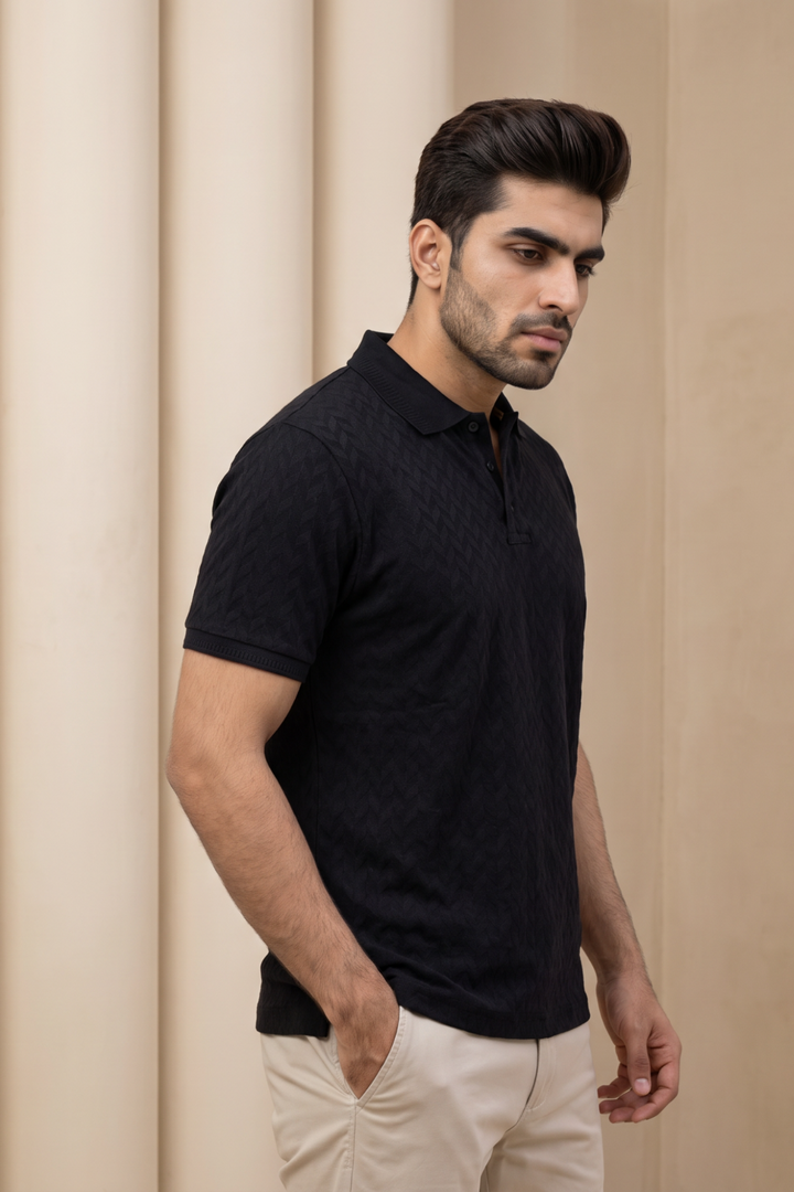Fashion Polo + Modern Chino - Raven Black T-Shirt With Beige Trouser Combo For Men | Ariser