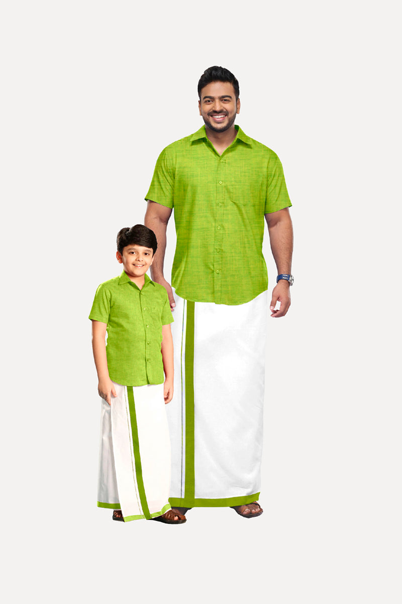 Uathayam Varna Dhoti & Shirt Cotton Half Sleeve For Father & Son Combo Sets-11012