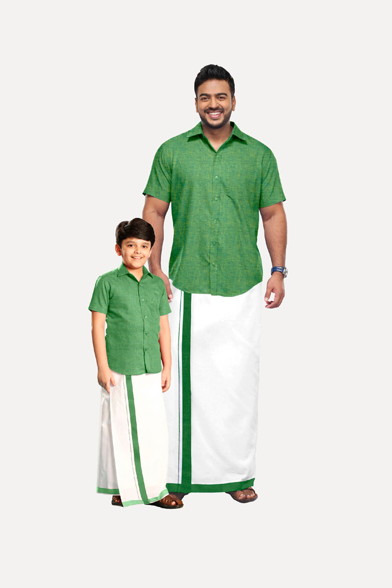 Uathayam Varna Dhoti & Shirt Cotton Half Sleeve For Father & Son Combo Sets-11017