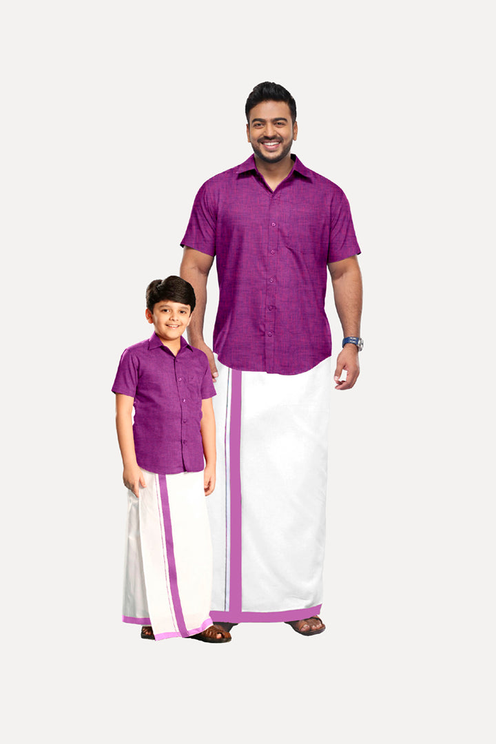 Uathayam Varna Dhoti & Shirt Cotton Half Sleeve For Father & Son Combo Sets-11019