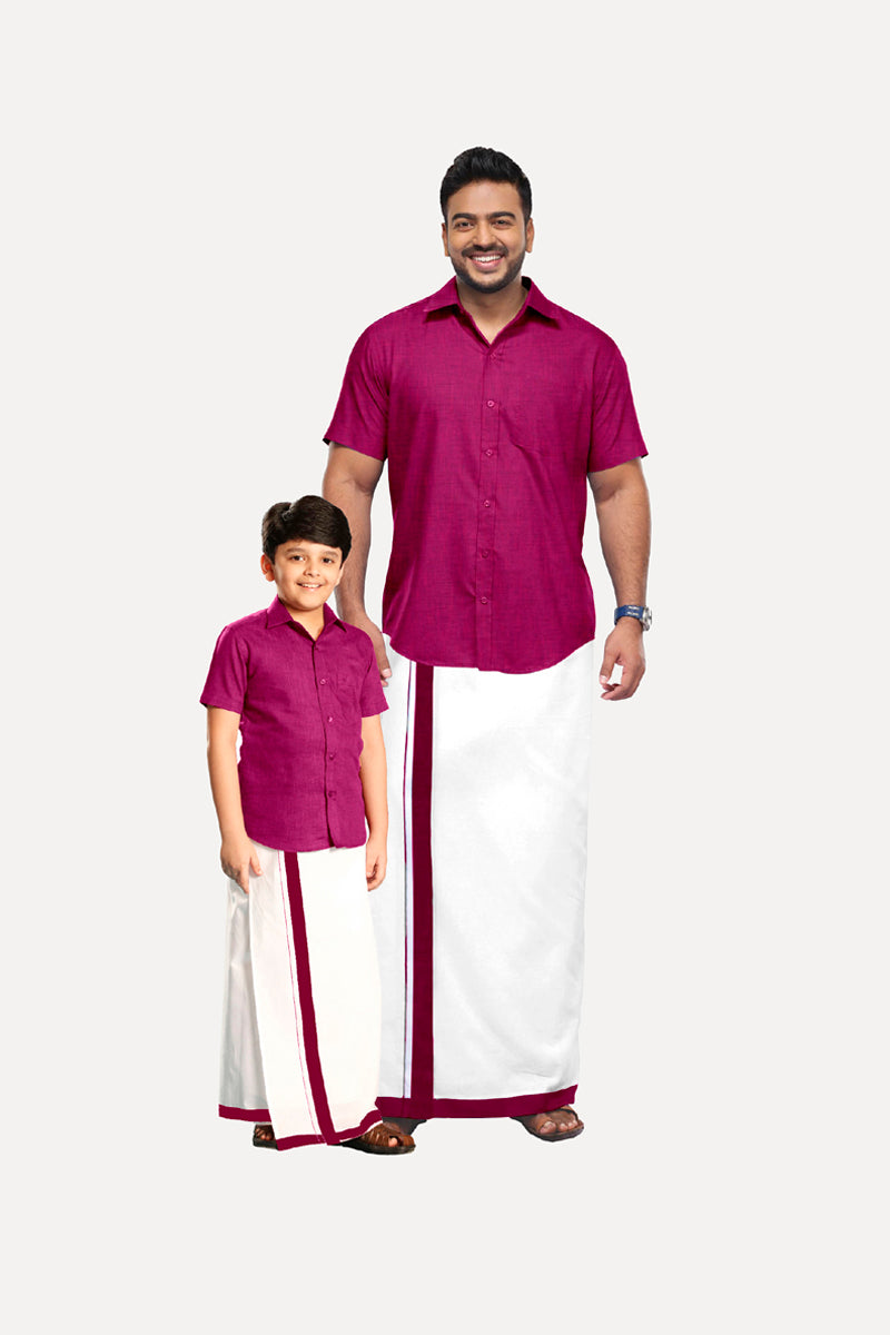 Uathayam Varna Dhoti & Shirt Cotton Half Sleeve For Father & Son Combo Sets-11021