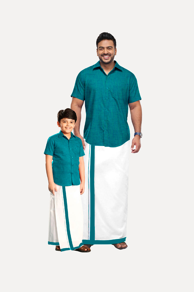 Uathayam Varna Dhoti & Shirt Cotton Half Sleeve For Father & Son Combo Sets-11022