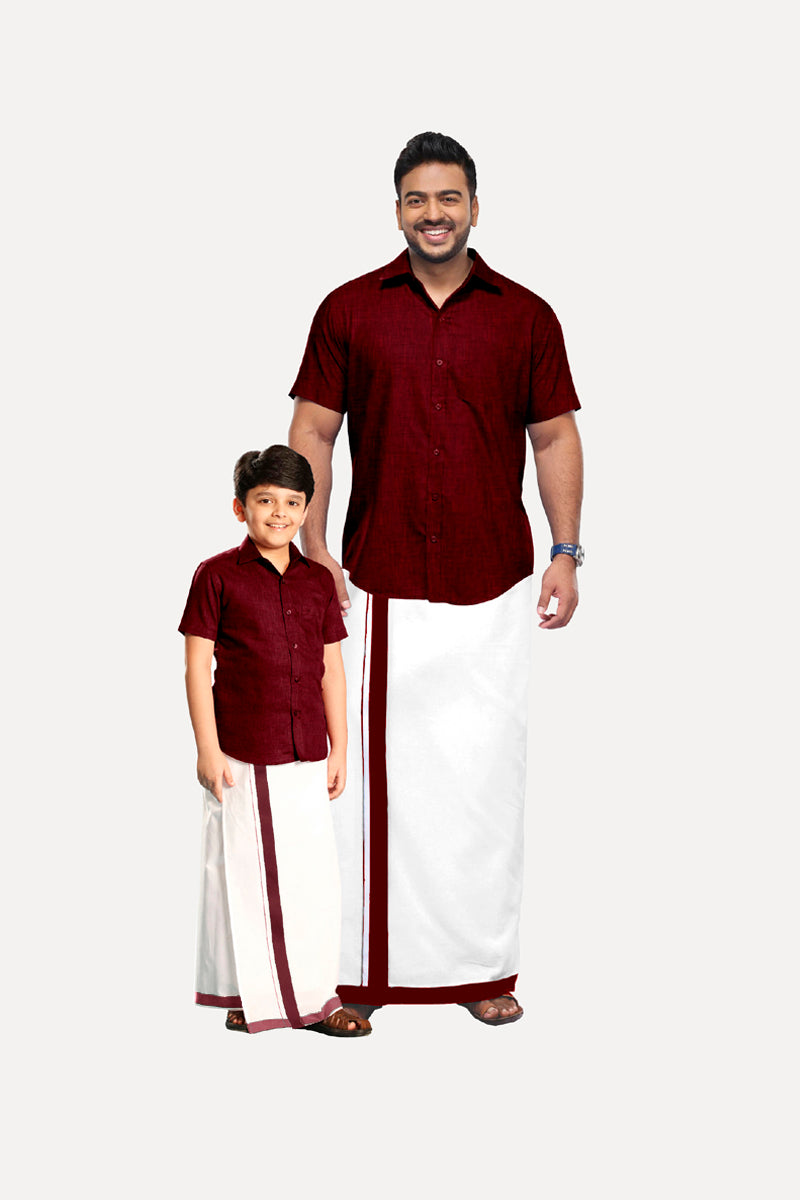 Uathayam Varna Dhoti & Shirt Cotton Half Sleeve For Father & Son Combo Sets-11023