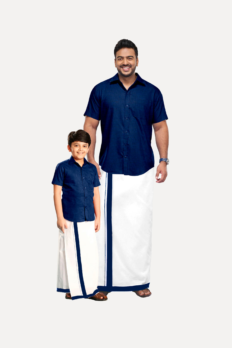 Uathayam Varna Dhoti & Shirt Cotton Half Sleeve For Father & Son Combo Sets-11024