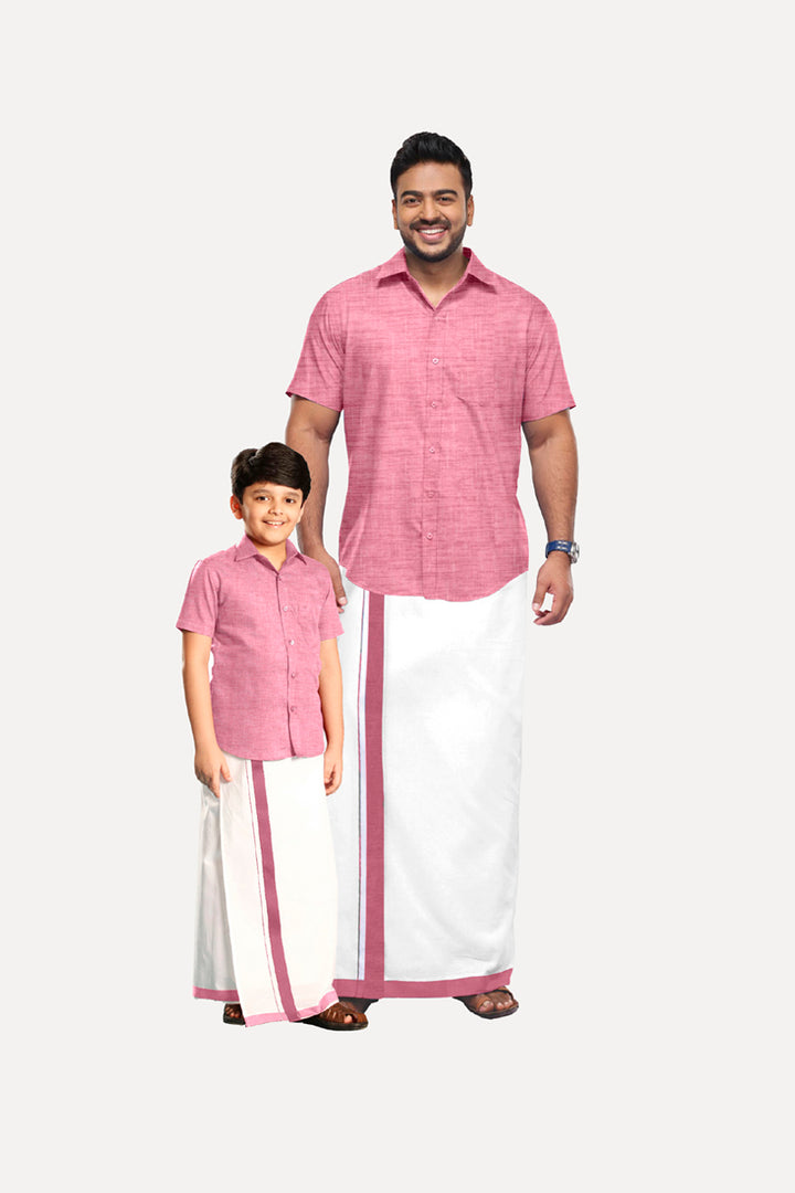 Uathayam Varna Dhoti & Shirt Cotton Half Sleeve For Father & Son Combo Sets-11025