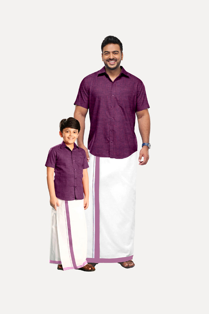 Uathayam Varna Dhoti & Shirt Cotton Half Sleeve For Father & Son Combo Sets-11028
