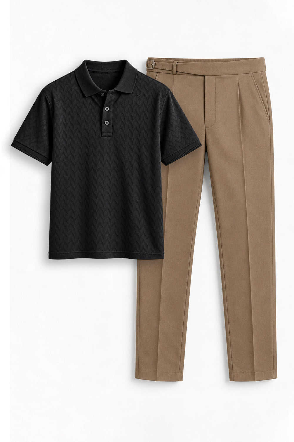 Ariser Raven Black Polo T-shirt with Classic Khaki Beige Gurkha Trousers