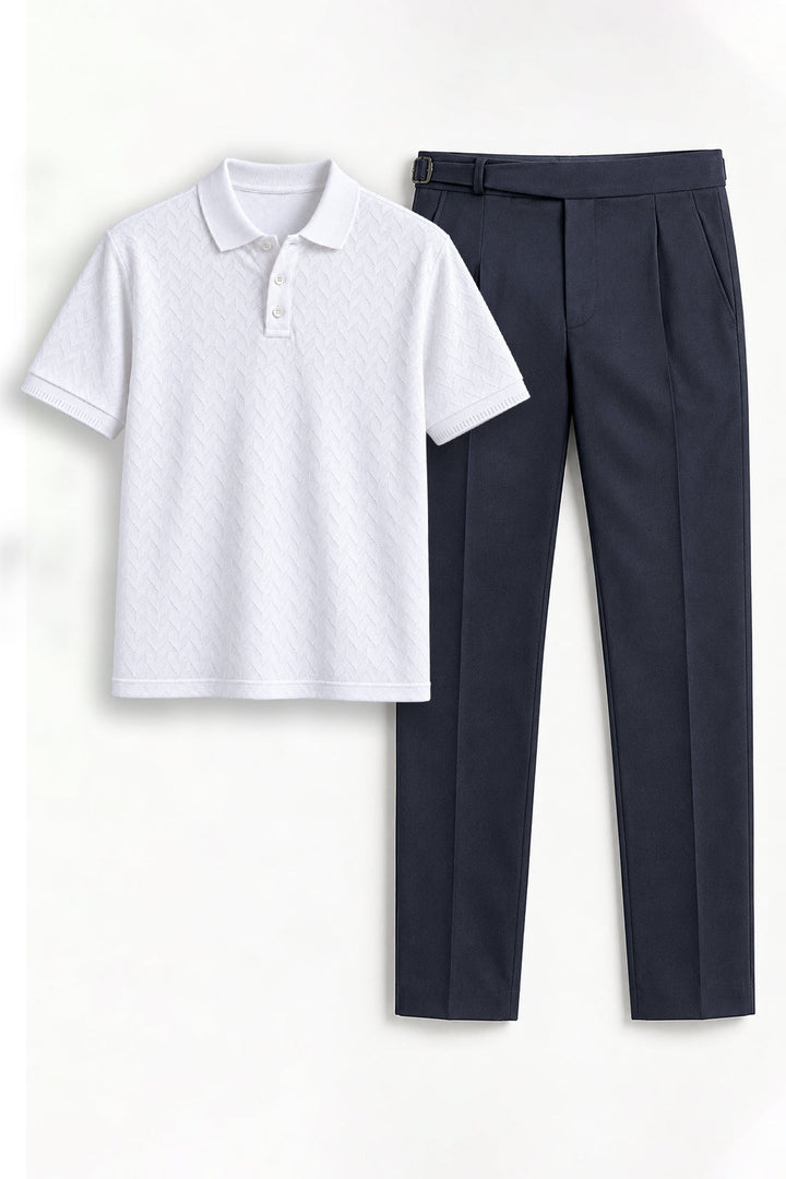 Ariser Fashion Polo T-shirt in Pure White with Navy Blue GurkhaPure White T-shirt