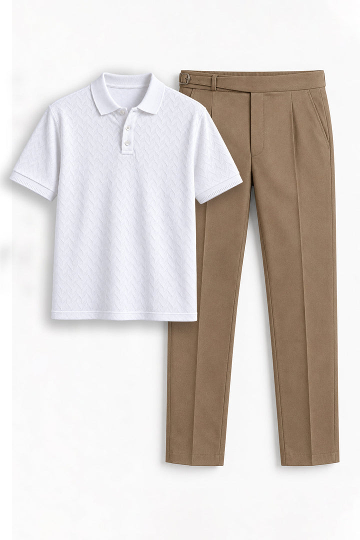 Ariser Pure White T-shirt paired with Classic Khaki Beige
