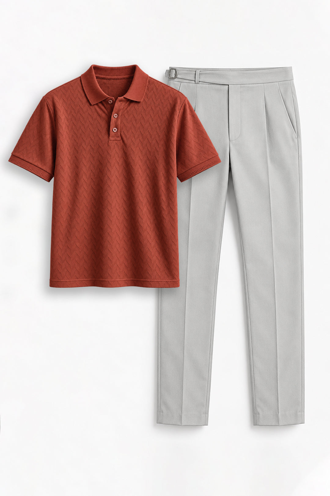 Terra Red T-Shirt With Light Ash Grey Trouser Combo For Men | Ariser

