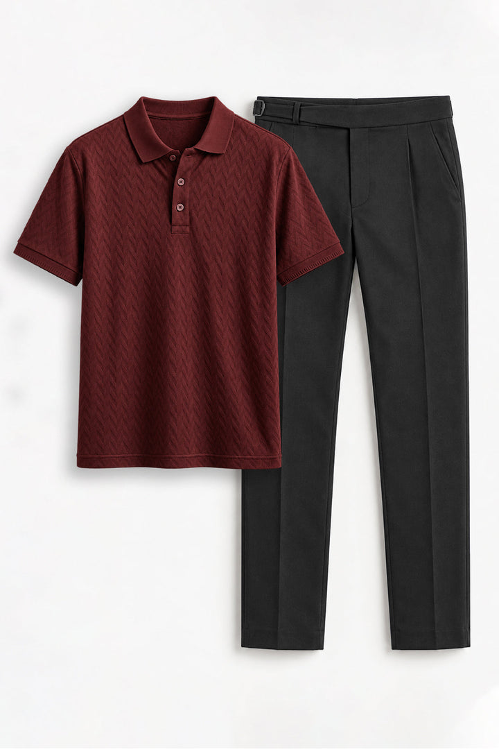 Royal Maroon T-Shirt With Classic Black Trouser Combo
