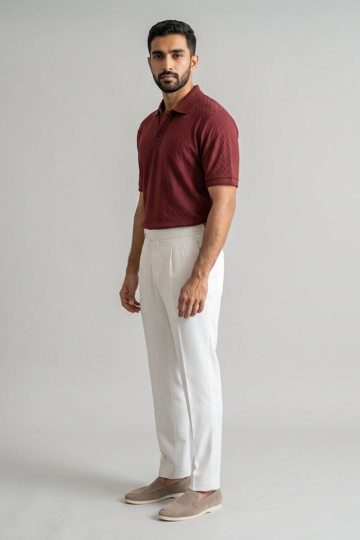 Fashion Polo + Gurkha - Royal Maroon T-Shirt With Off White Trouser Combo For Men | Ariser