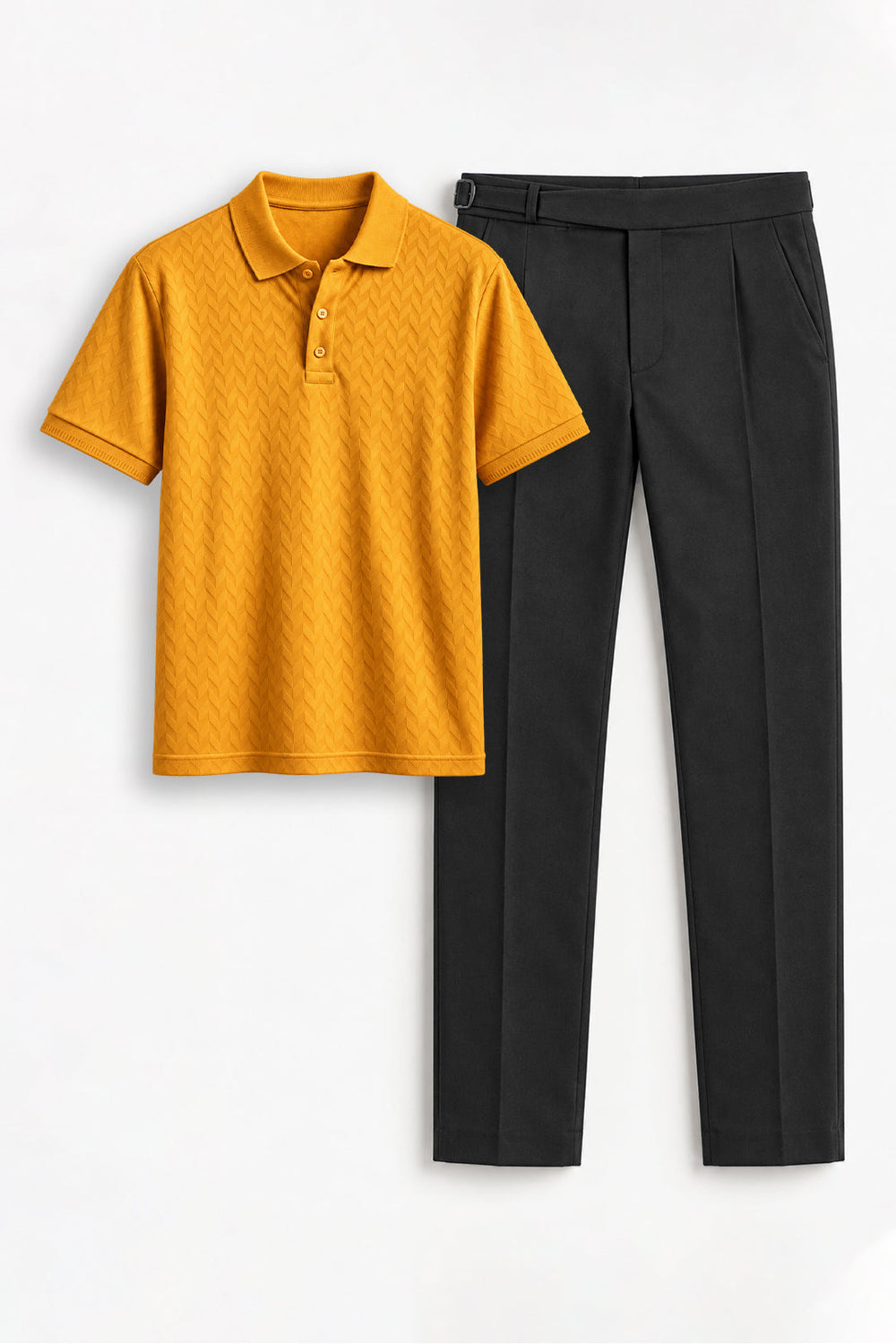 Men's Vintage Mustard Fashion Polo and Black Gurkha Trouser