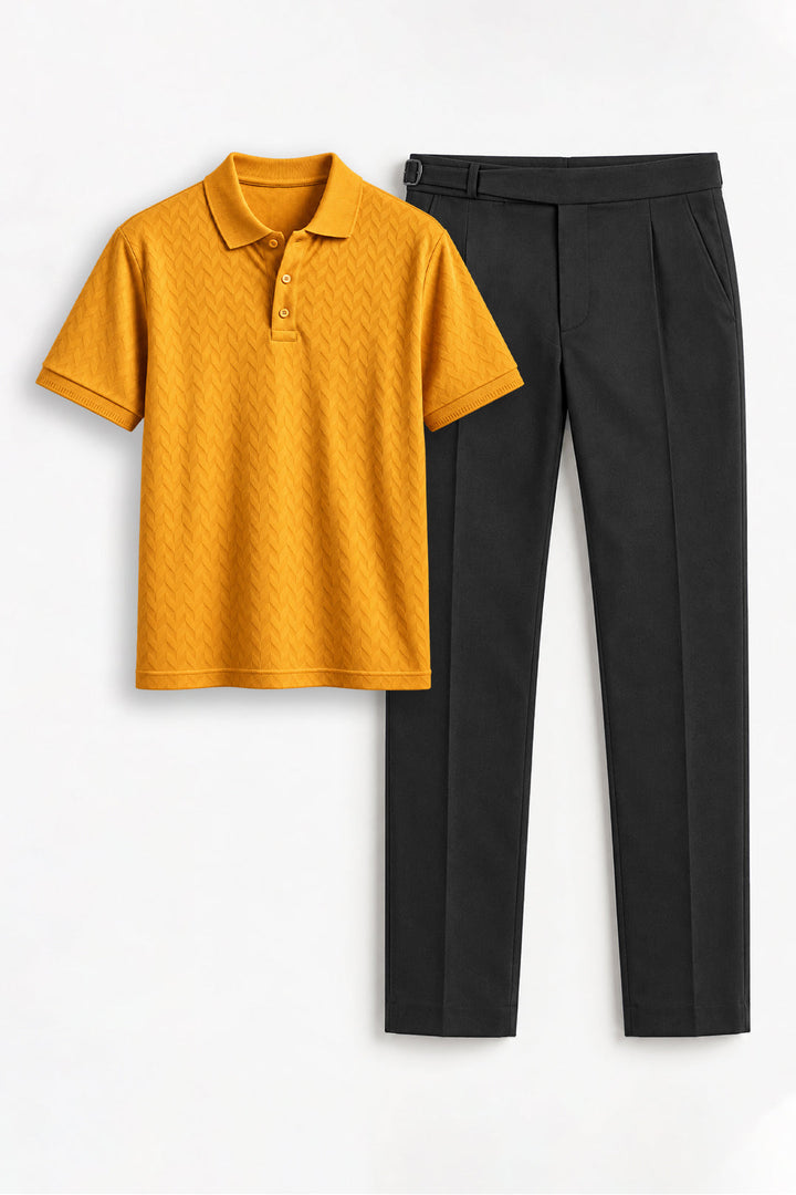 Men's Vintage Mustard Fashion Polo and Black Gurkha Trouser