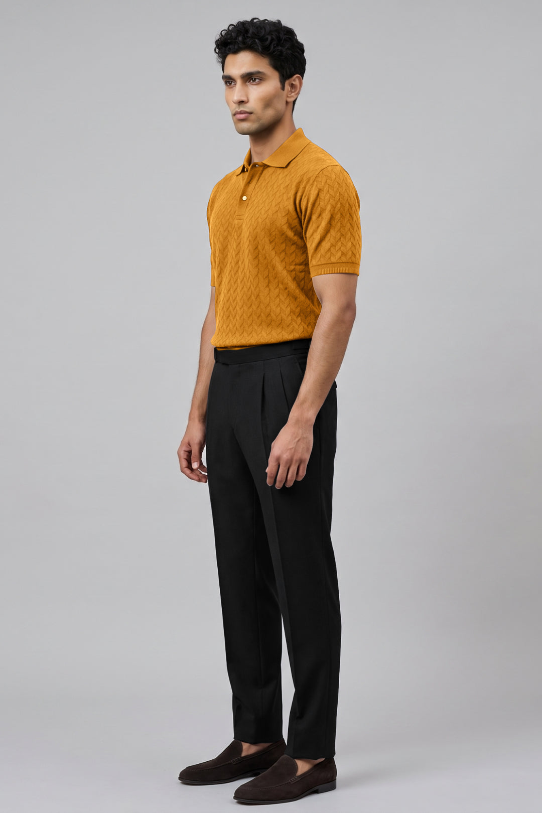 Vintage Mustard Men's Polo T-shirt and Black Gurkha Pants