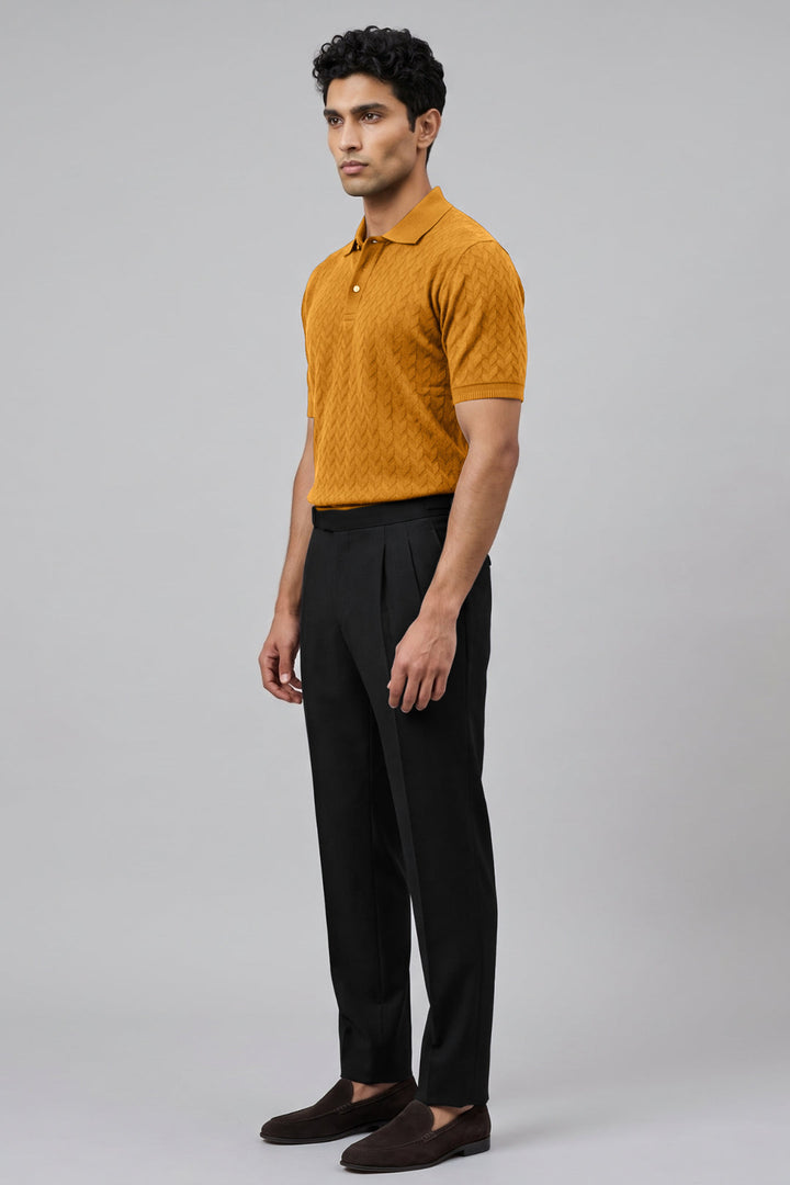 Vintage Mustard Men's Polo T-shirt and Black Gurkha Pants