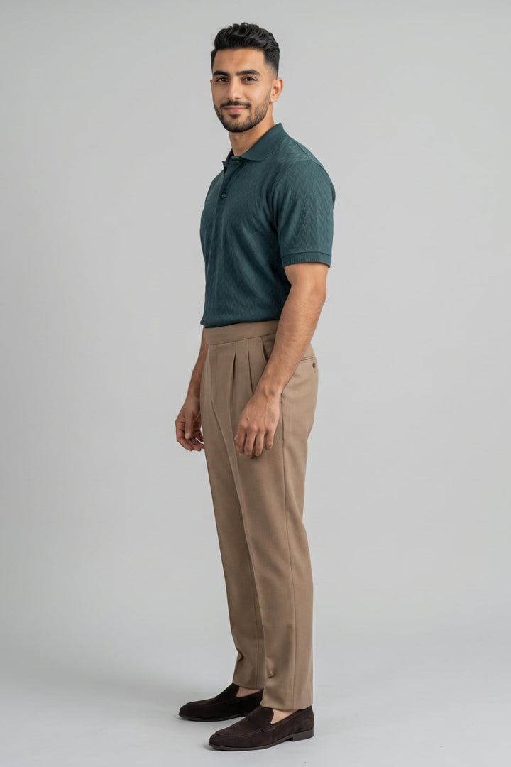 Men's Deep Emerald Polo T-shirt and Classic Khaki Beige