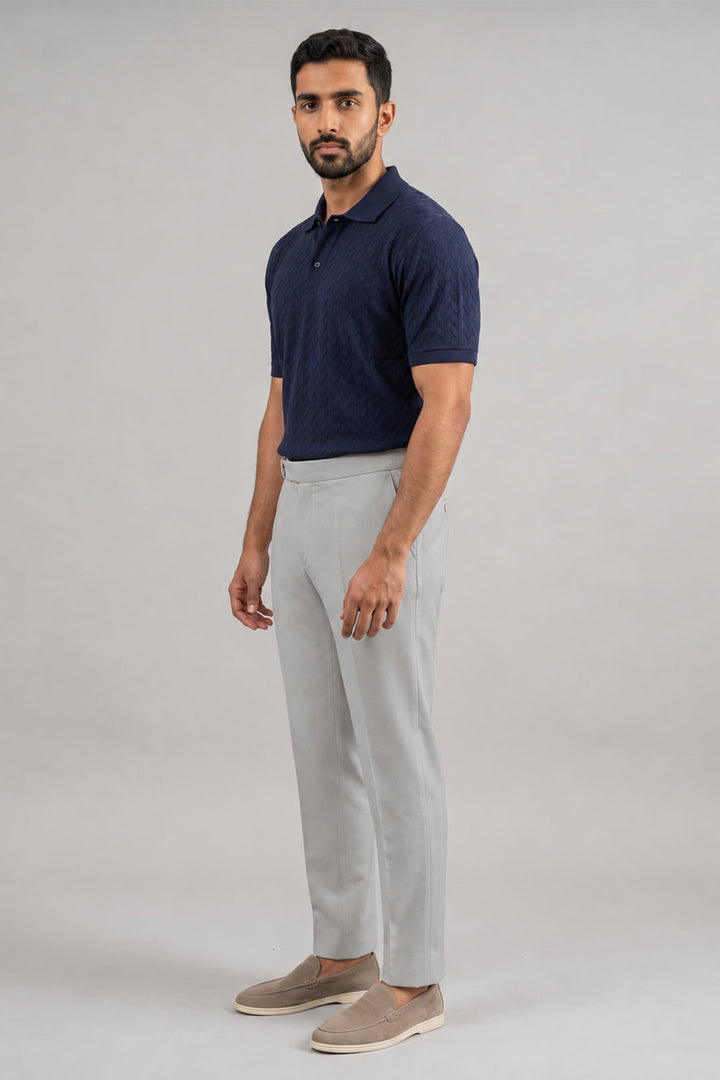 Deep Blue Men's Polo T-shirt and Light Ash Grey Gurkha Pants Combo