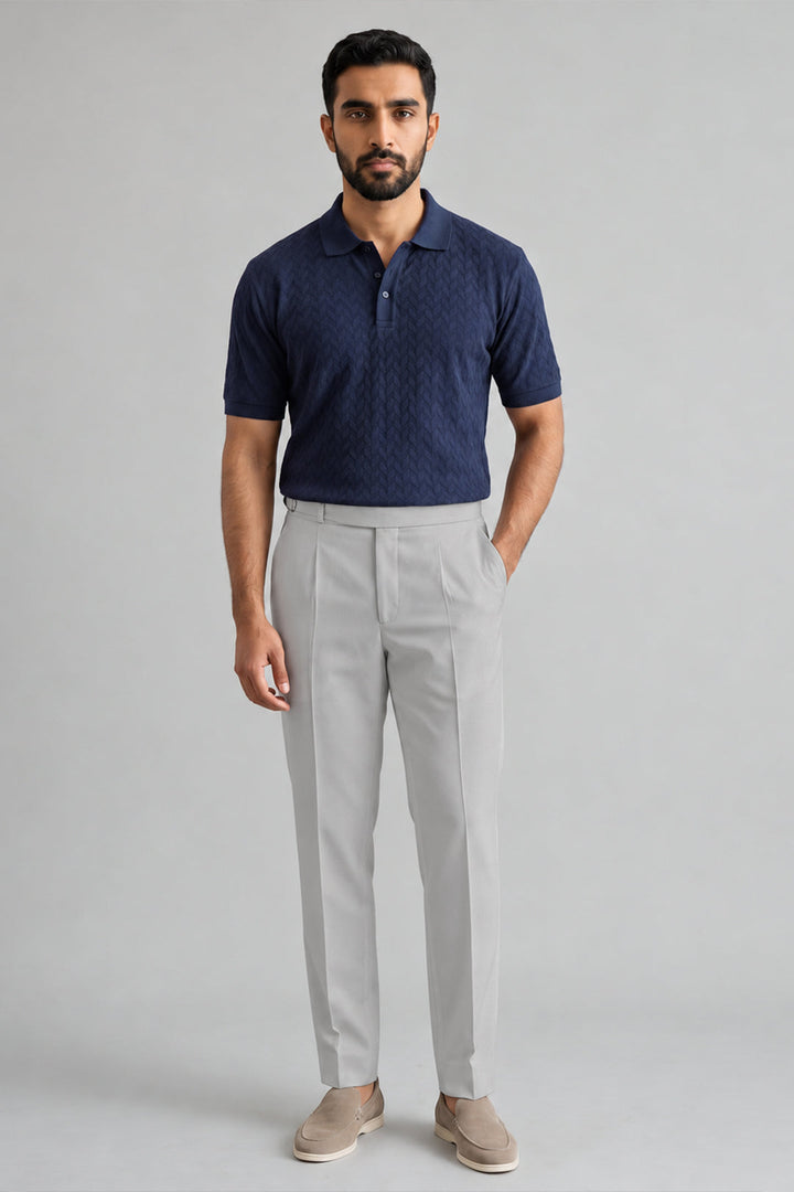 Discover the Ariser Deep Blue Polo T-shirt with Light Ash Grey Gurkha Trousers