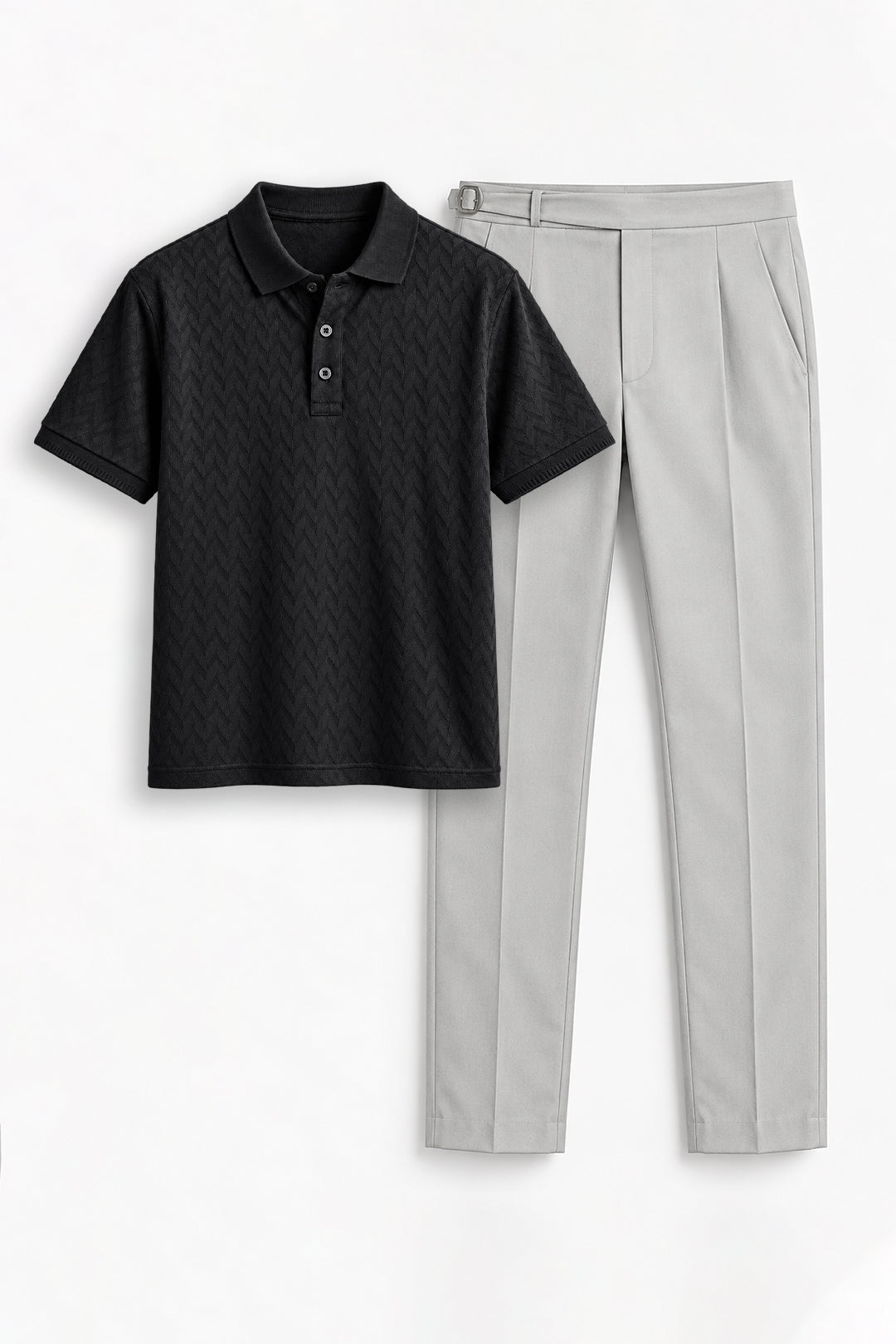 Raven Black T-Shirt With Light Ash Grey Trouser Combo