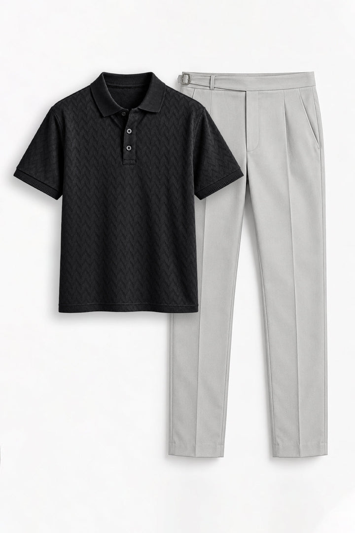 Raven Black T-Shirt With Light Ash Grey Trouser Combo
