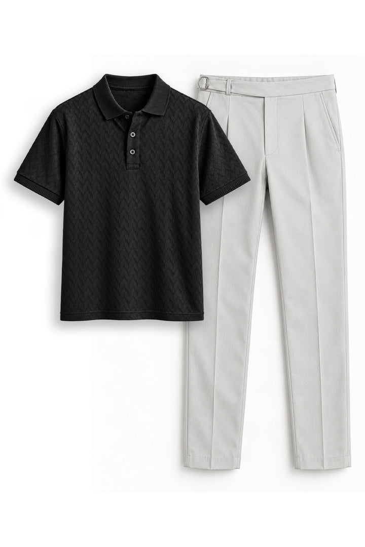Raven Black T-Shirt With Off White Trouser Combo.
