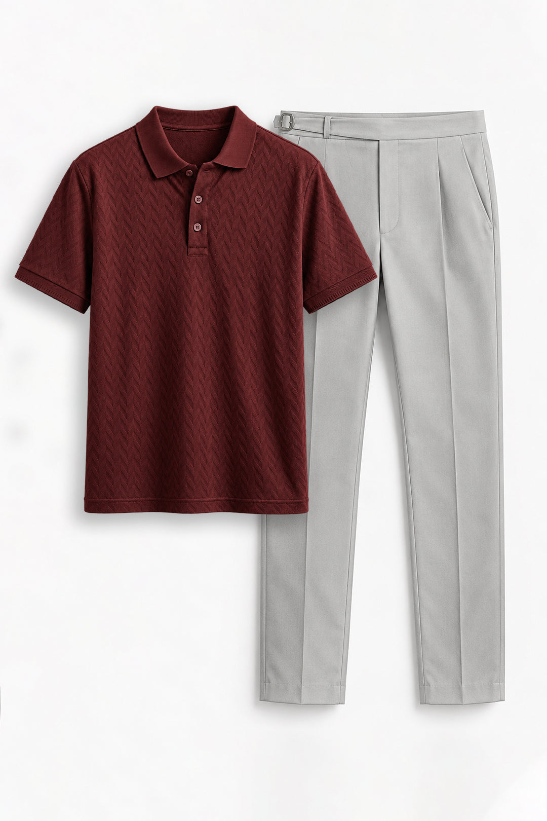 Fashion Polo + Gurkha - Royal Maroon T-Shirt With Light Ash Grey Trouser