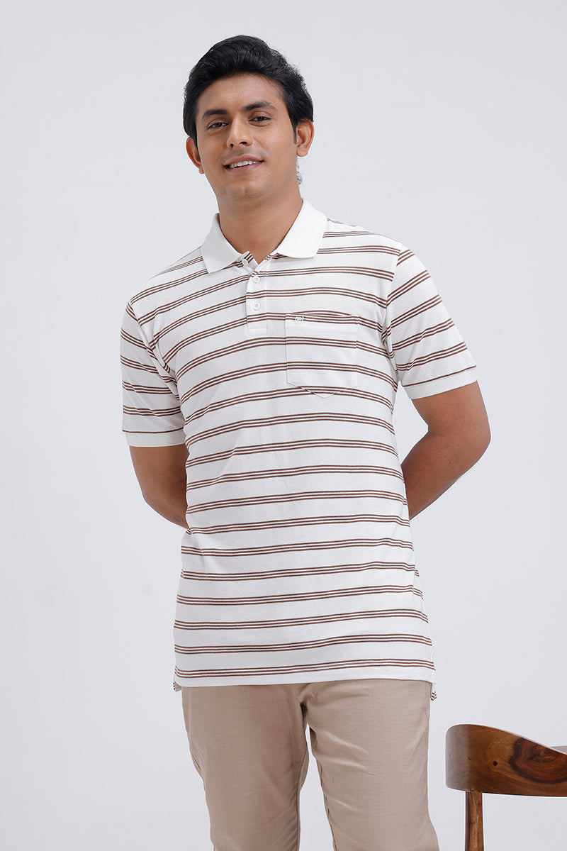 Coffee Brown Stripe Polo T-Shirt Mens
