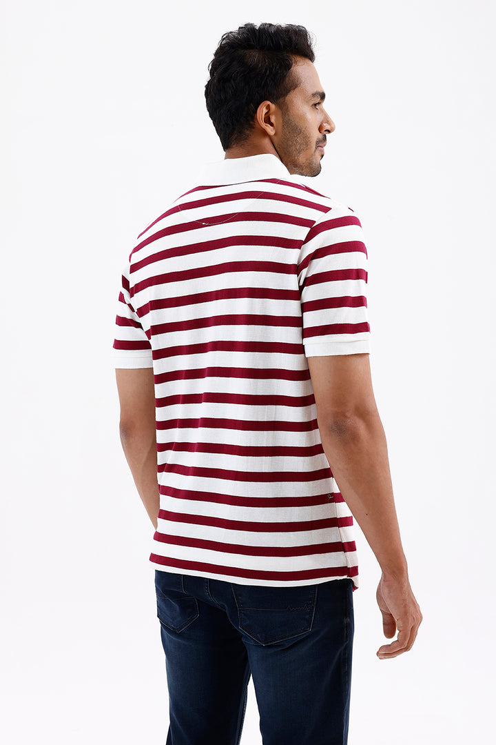 French Polo Men's Vintage Red & White Striped Cotton T-Shirt