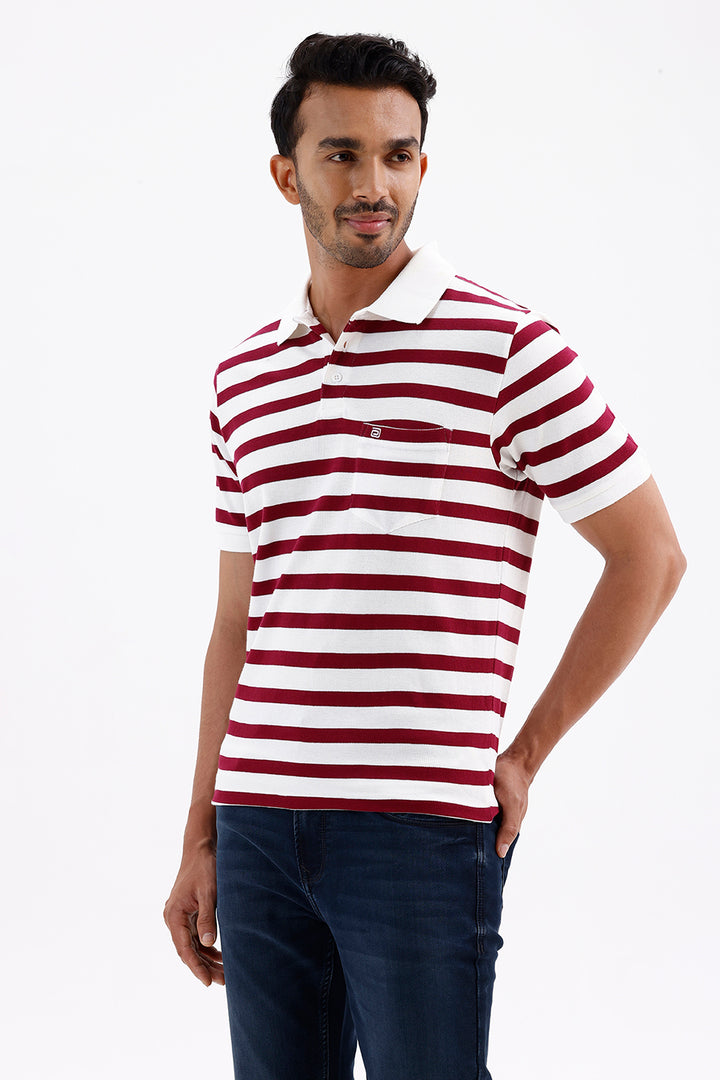 Stylish Vintage Red & White Striped French Polo Men's T-Shirt