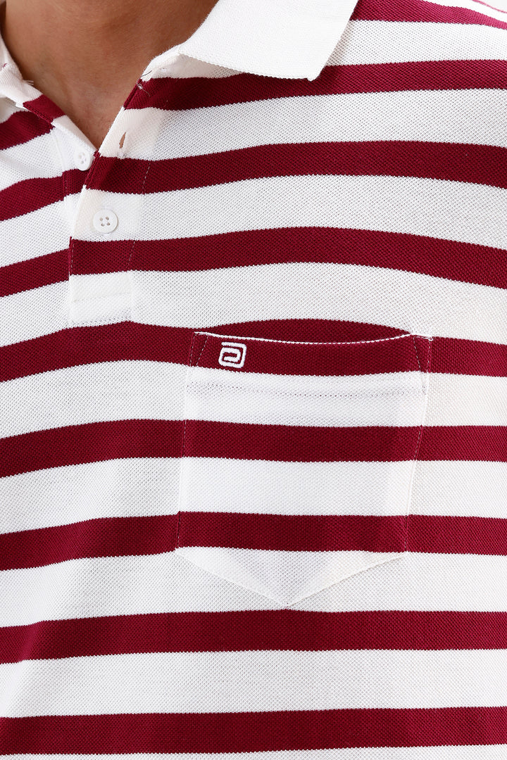 Vintage Red & White Stripes Polo T-Shirt for Men by French Polo