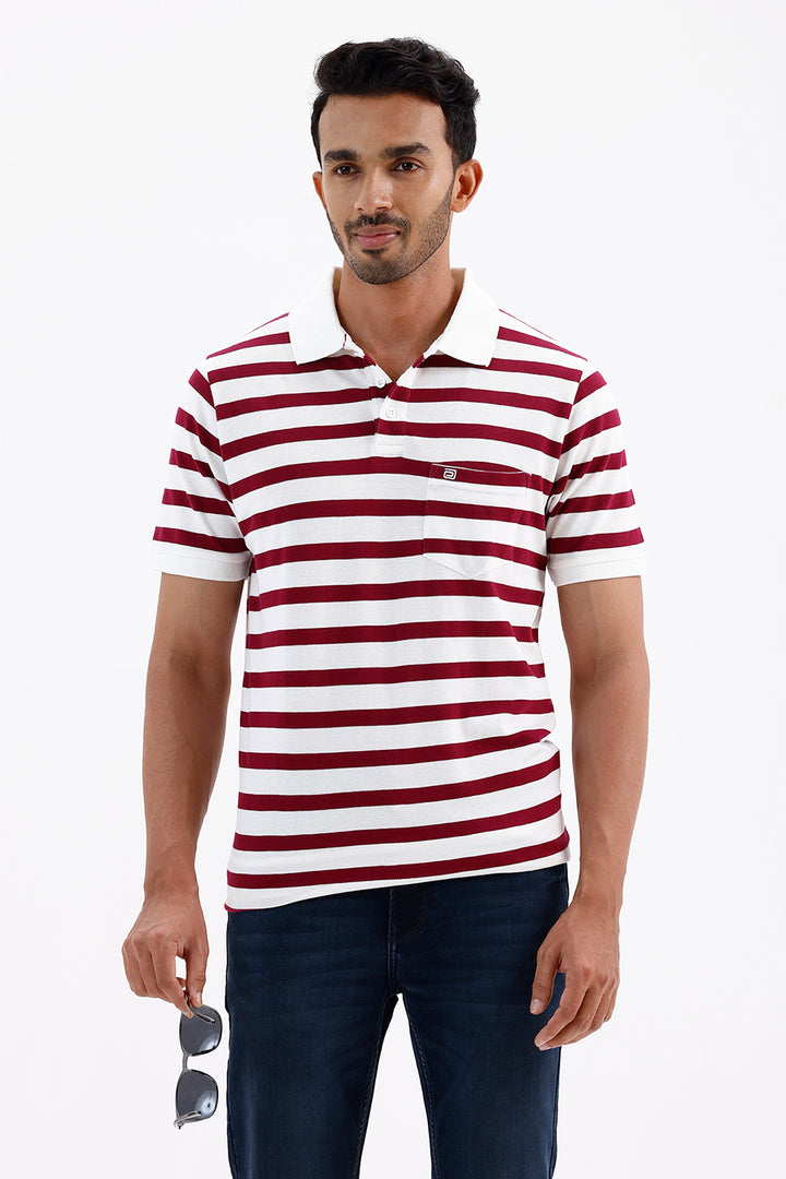 Men's Vintage Red & White Stripes French Polo T-Shirt