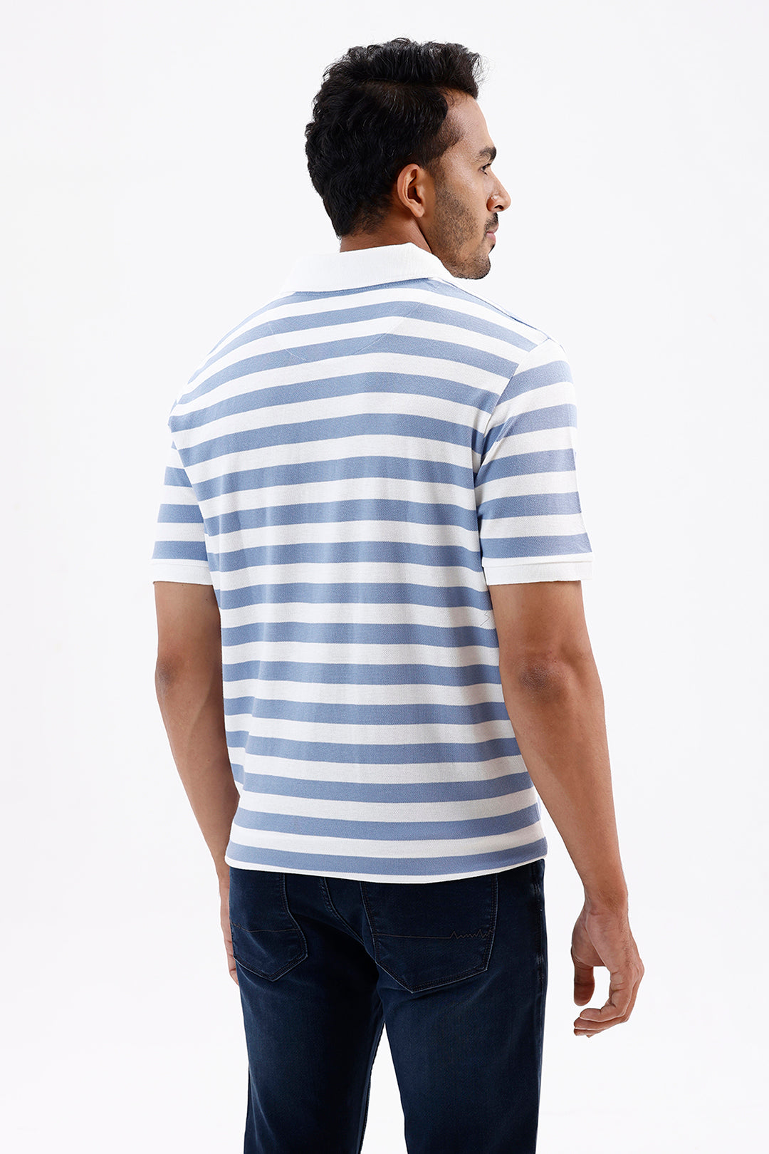 French Polo Men's Frost Blue & White Striped Cotton T-Shirt