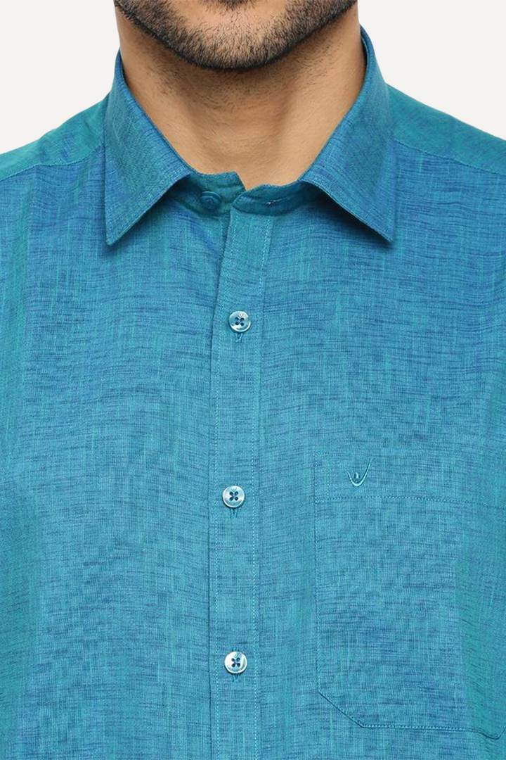 Varna Matching Double Dhoti & Shirt Set Full Sleeves Ramar Blue-11022