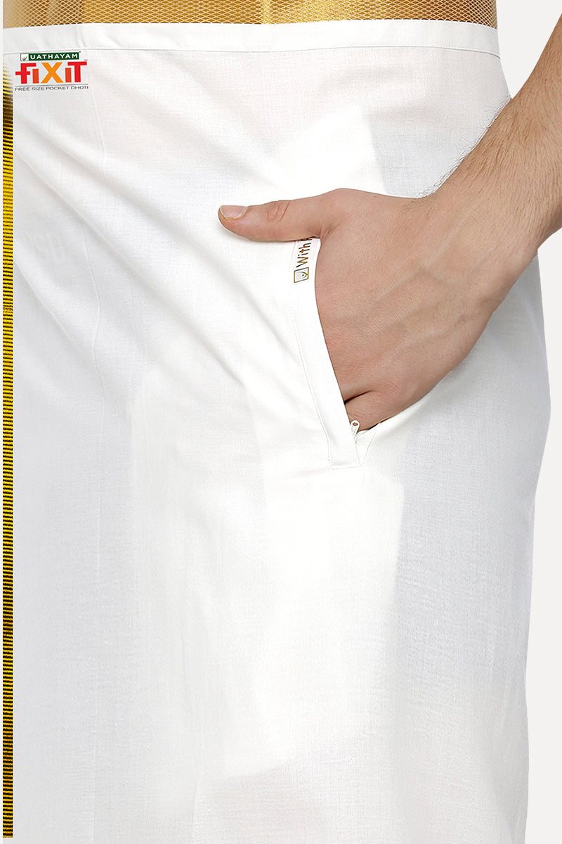 Premium White Shirt + Fixit White Gold Jari Dhotis Matching Set