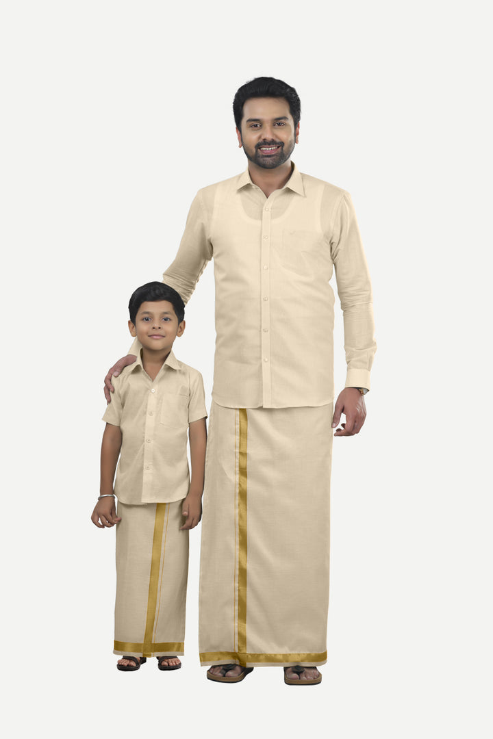 Vaibhav - Gold Half Sleeve Father & Son Tissue Combo Set | Uathayam