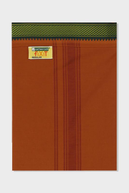 Gokul - Fixit Adjustable Dark Kavi Pocket Pet Dhoti With Assorted Border Colors For Men | Uathayam