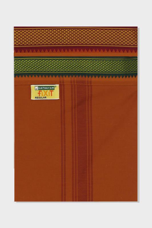 Gokul - Fixit Adjustable Dark Kavi Pocket Pet Dhoti With Assorted Border Colors For Men | Uathayam