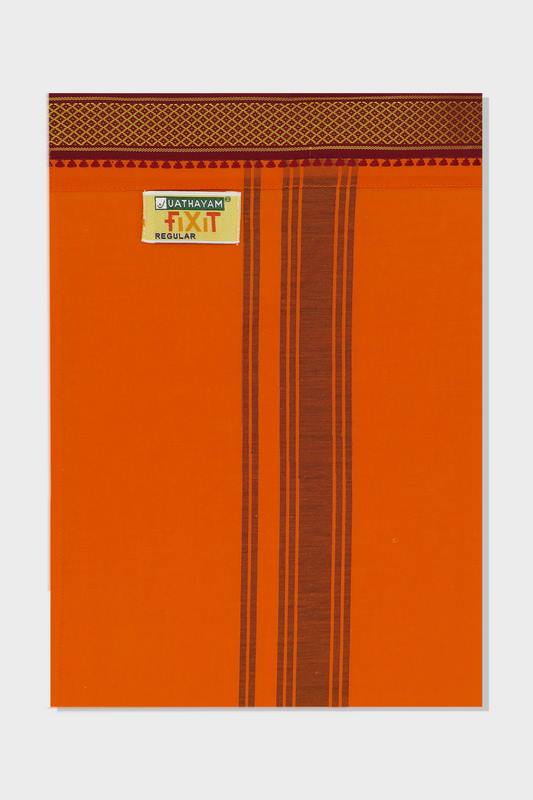 Gokul - Fixit Adjustable Orange Pocket Pet Dhoti With Assorted Border Colors For Men | Uathayam