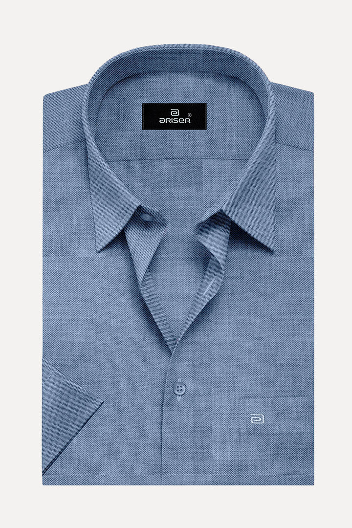 Ariser Davos Grey Blue Color Solid Cotton Slim Fit Half Sleeve Shirt for Men - SA12902